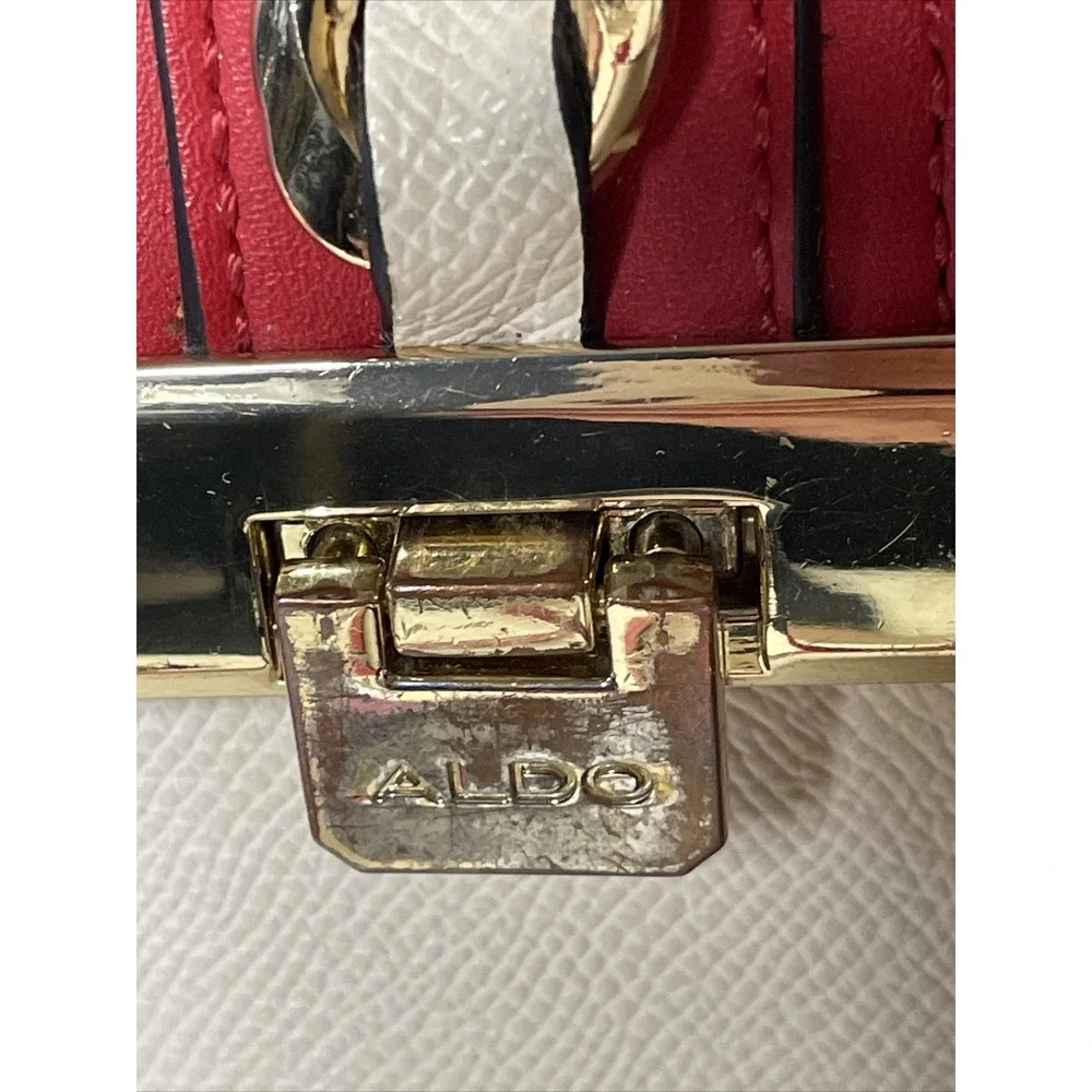 ALDO Crossbody Purse Bag Blue Cream Red Gold Accents Zipper Pocket Buckle July 4 - Picture 16 of 16